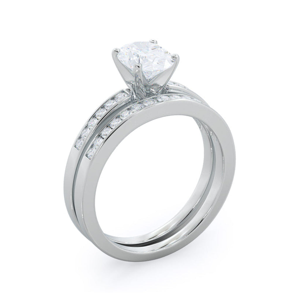 Cascading Channel Set Diamond Engagement Ring with Oval Cut Diamond in 14KT Rose Gold view 5
