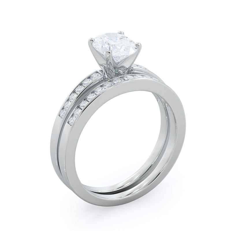 Cascading Channel Set Diamond Wedding Band with Platinum Cut Diamond in 14KT Platinum view 3
