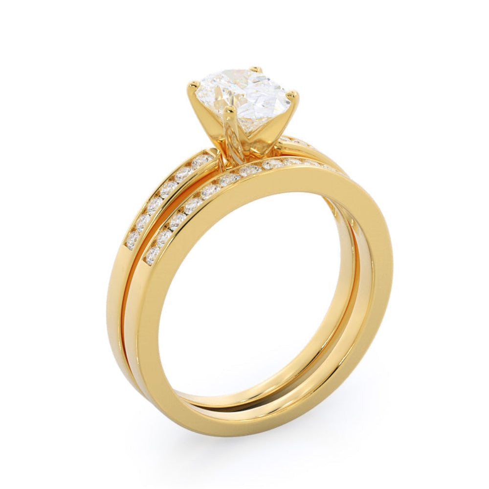 Cascading Channel Set Diamond Engagement Ring with Oval Cut Diamond in 14KT Rose Gold view 6
