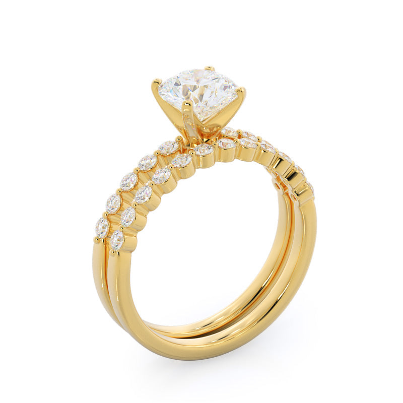 Under Bezeled Accent Diamond Wedding Band with 18KT Yellow Gold Cut Diamond in 14KT Yellow Gold view 3
