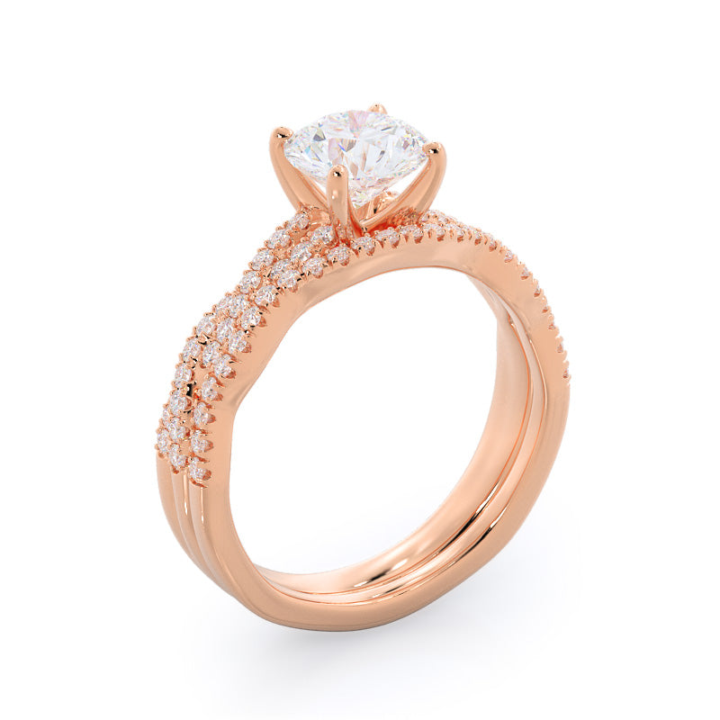Winding Diamond Wedding Band with 18KT Rose Gold Cut Diamond in 14KT Rose Gold view 3
