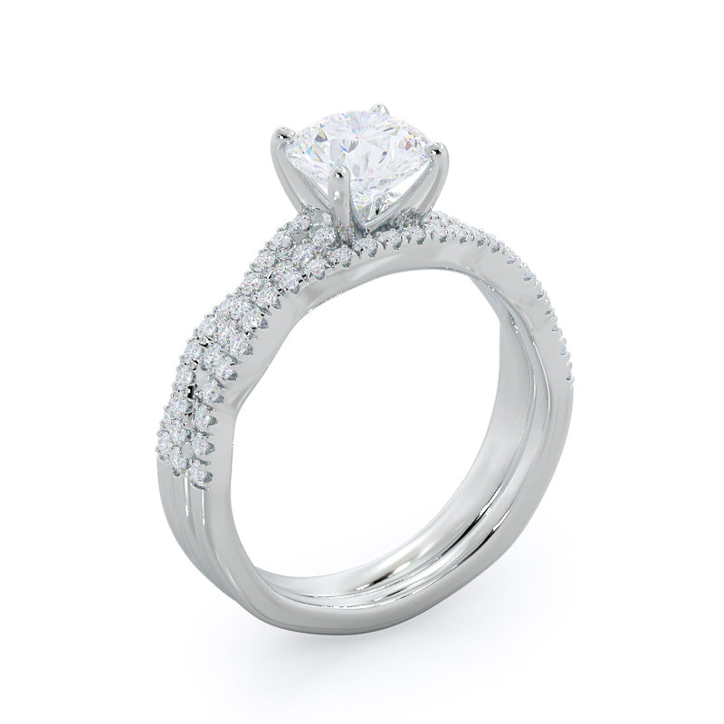 Winding Diamond Wedding Band with Platinum Cut Diamond in 14KT Platinum view 3
