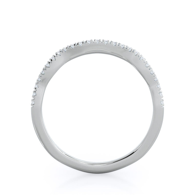 Winding Diamond Wedding Band with Platinum Cut Diamond in 14KT Platinum view 2

