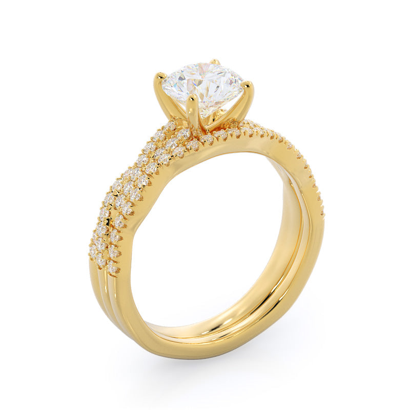 Winding Diamond Wedding Band with 18KT Yellow Gold Cut Diamond in 14KT Yellow Gold view 3
