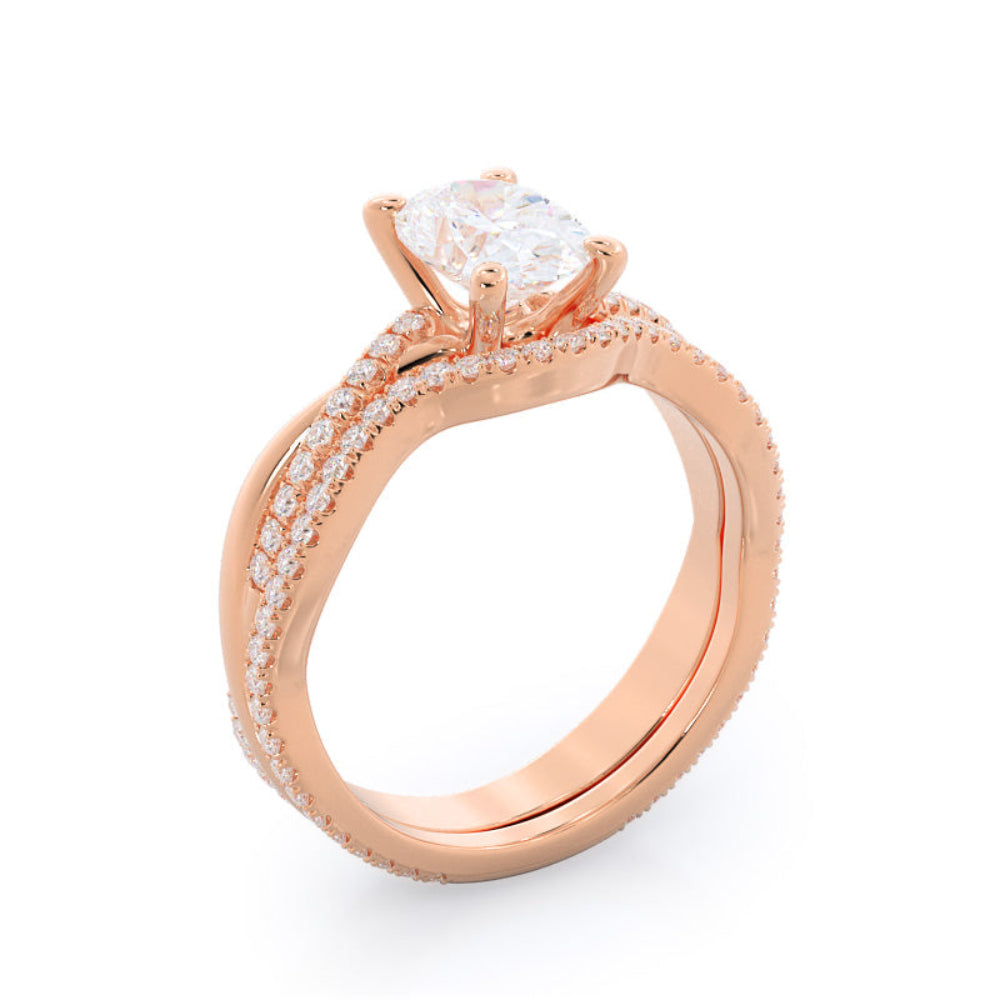 Oval Cut Twisting Vine Diamond Ring with Lab Grown Diamond in 14KT Rose Gold view 7
