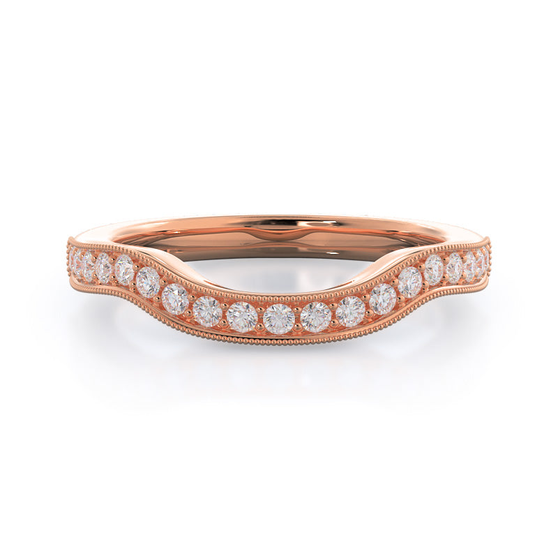 Vintage Leaf Diamond Wedding Band with 18KT Rose Gold Cut Diamond in 14KT Rose Gold view 1
