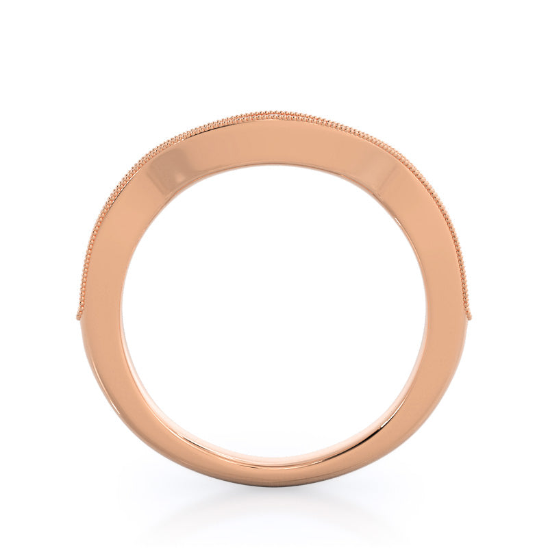 Vintage Leaf Diamond Wedding Band with 18KT Rose Gold Cut Diamond in 14KT Rose Gold view 2
