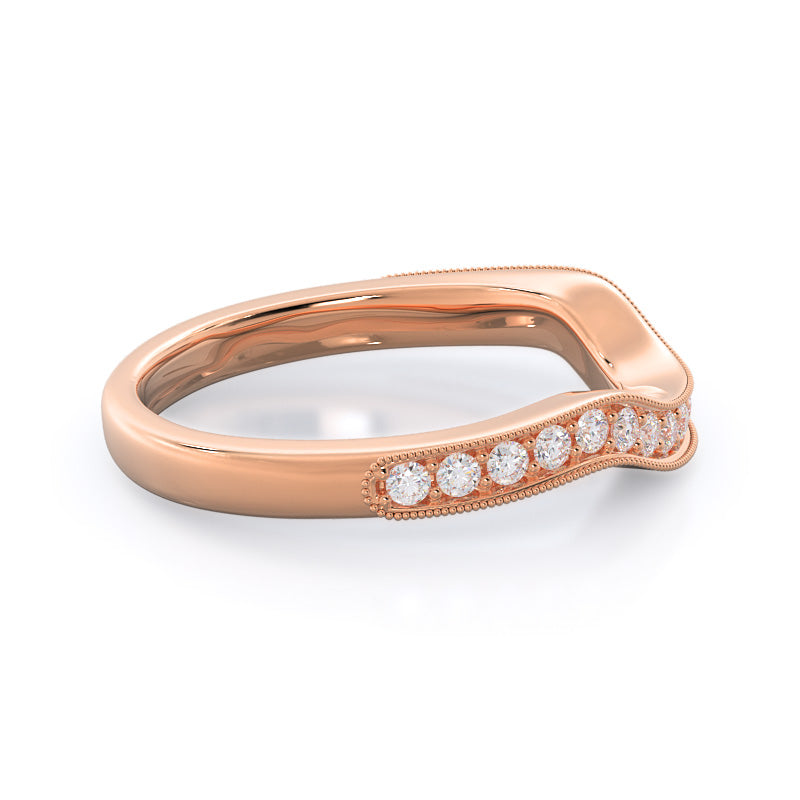 Vintage Leaf Diamond Wedding Band with 18KT Rose Gold Cut Diamond in 14KT Rose Gold view 4
