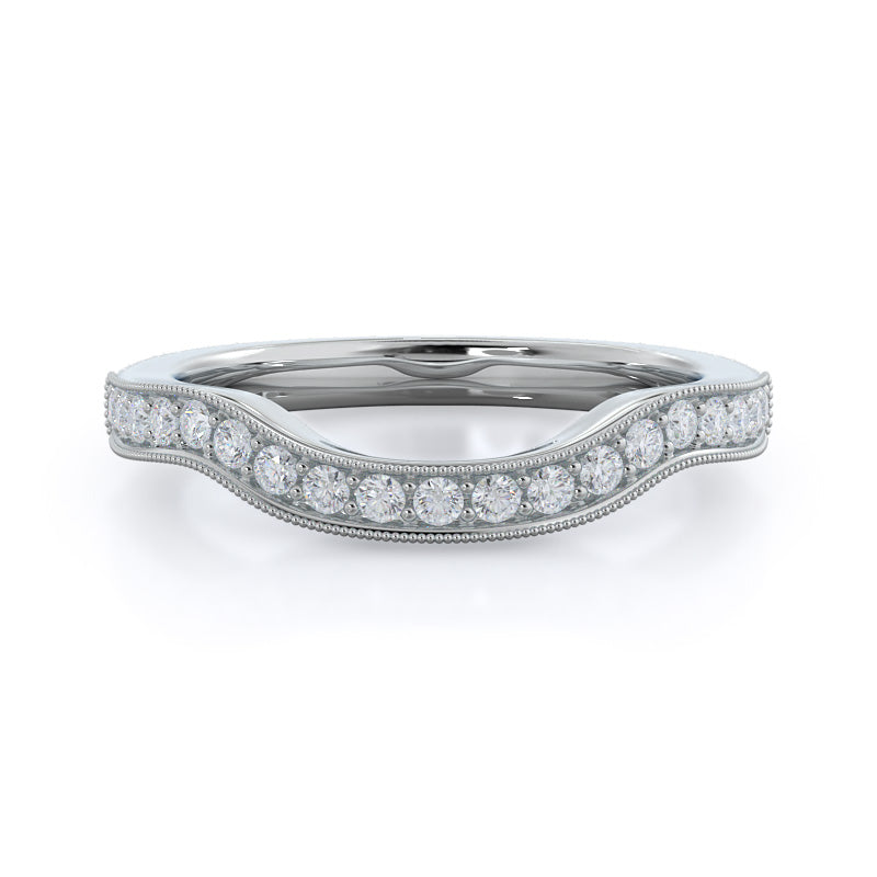 Vintage Leaf Diamond Wedding Band with Platinum Cut Diamond in 14KT Platinum view 1
