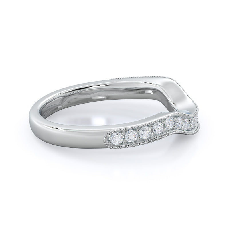 Vintage Leaf Diamond Wedding Band with Platinum Cut Diamond in 14KT Platinum view 4
