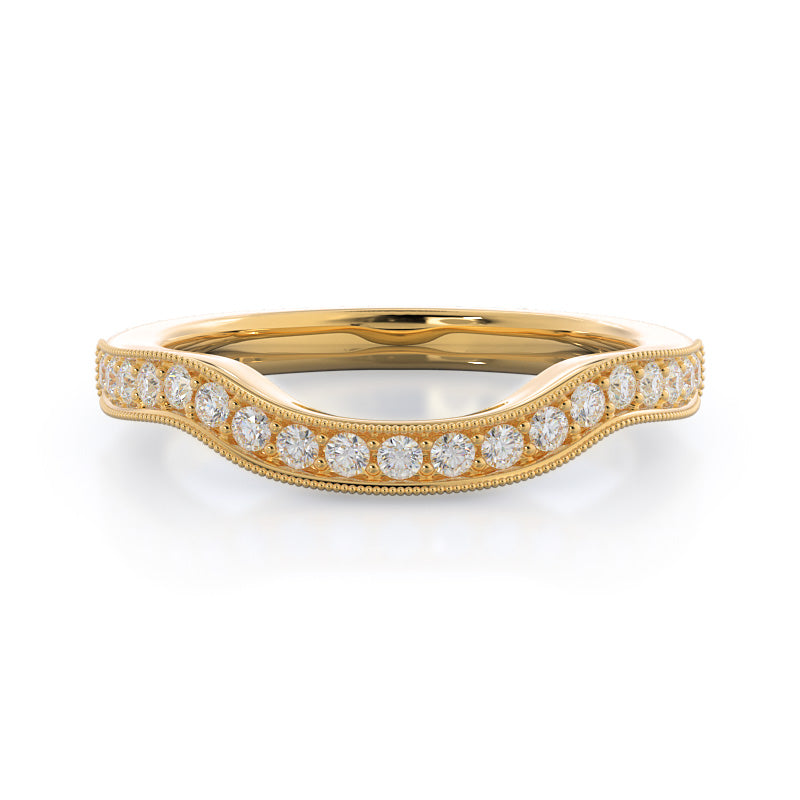 Vintage Leaf Diamond Wedding Band with 18KT Yellow Gold Cut Diamond in 14KT Yellow Gold view 1
