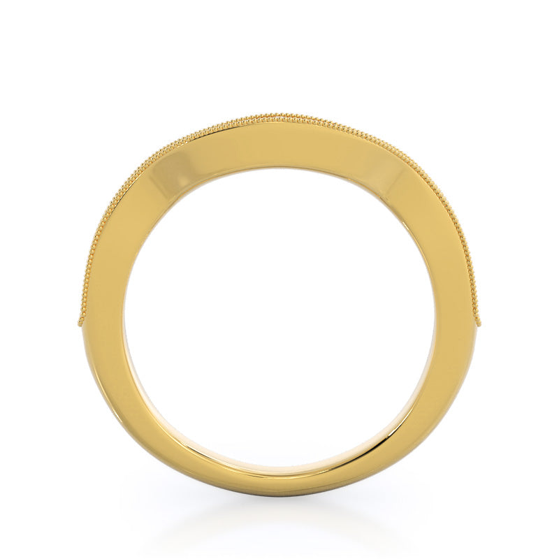 Vintage Leaf Diamond Wedding Band with 18KT Yellow Gold Cut Diamond in 14KT Yellow Gold view 2
