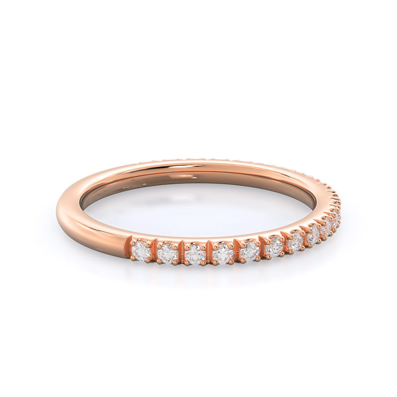 Open French Cut Pave Diamond Wedding Band with 18KT Rose Gold Cut Diamond in 14KT Rose Gold view 4
