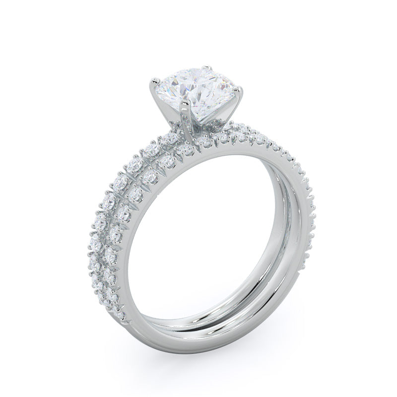 Open French Cut Pave Diamond Wedding Band with Platinum Cut Diamond in 14KT Platinum view 3
