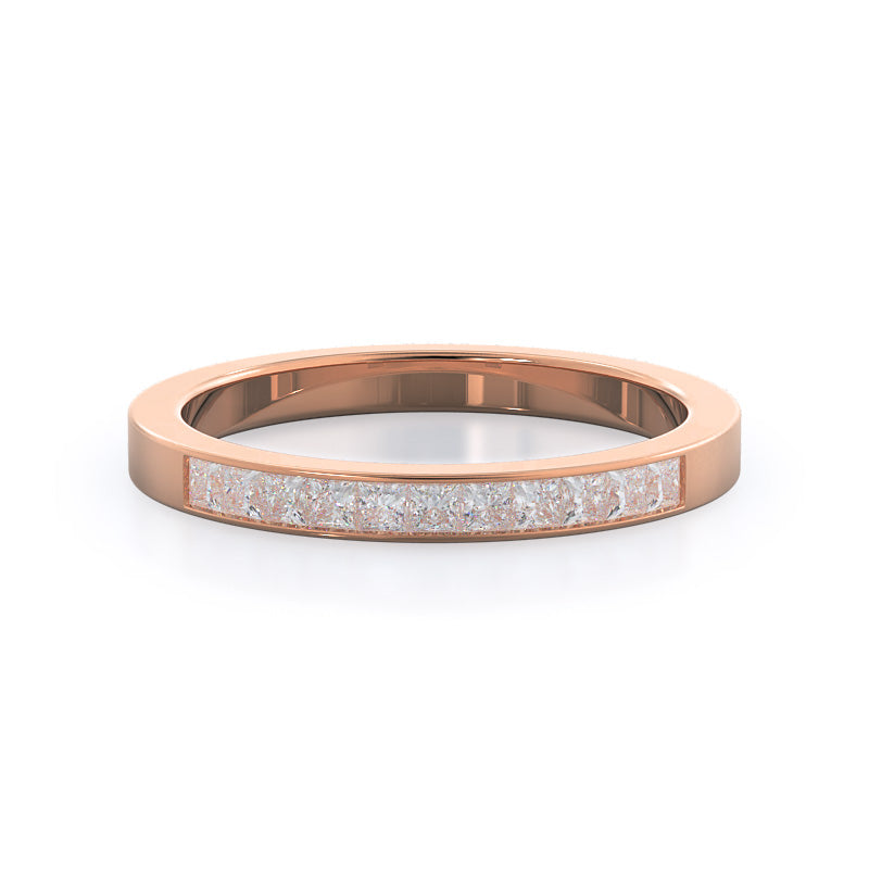 Channel Set Princess Diamond Wedding Band with 18KT Rose Gold Cut Diamond in 14KT Rose Gold view 1

