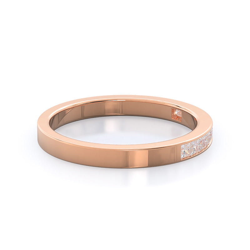 Channel Set Princess Diamond Wedding Band with 18KT Rose Gold Cut Diamond in 14KT Rose Gold view 4
