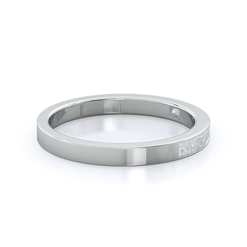Channel Set Princess Diamond Wedding Band with Platinum Cut Diamond in 14KT Platinum view 4
