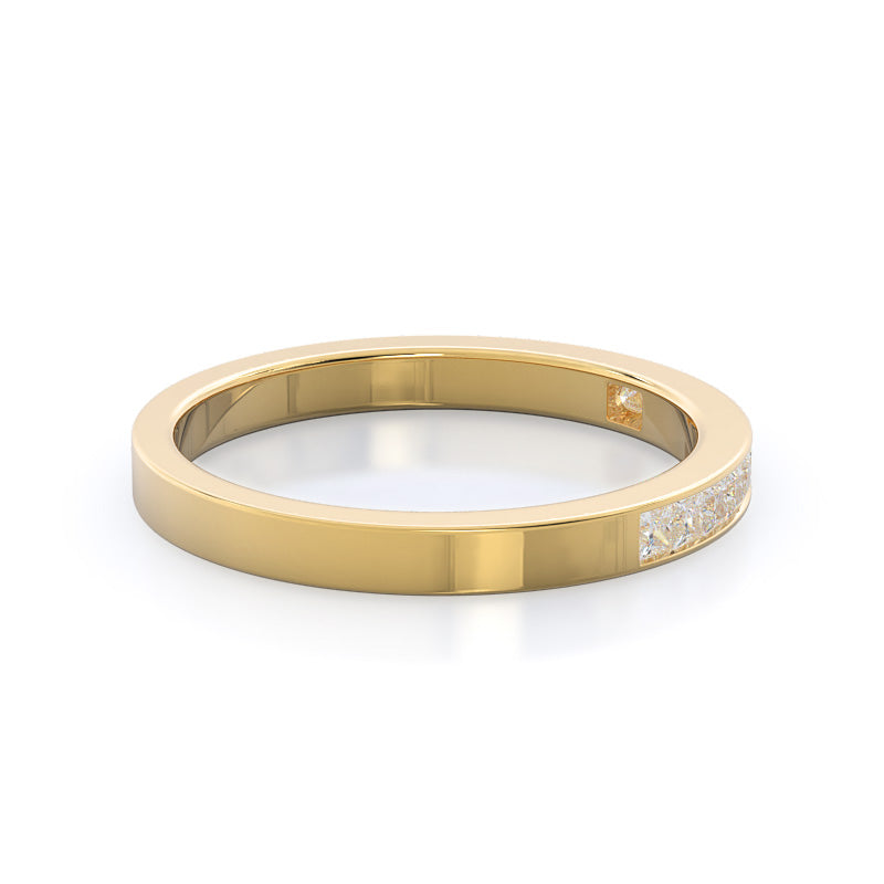 Channel Set Princess Diamond Wedding Band with 18KT Yellow Gold Cut Diamond in 14KT Yellow Gold view 4
