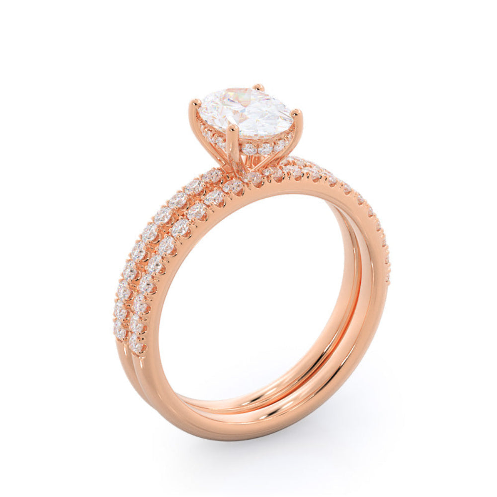 Diamond Basket Pave Engagement Ring with Oval Cut Diamond in 14KT Rose Gold view 7
