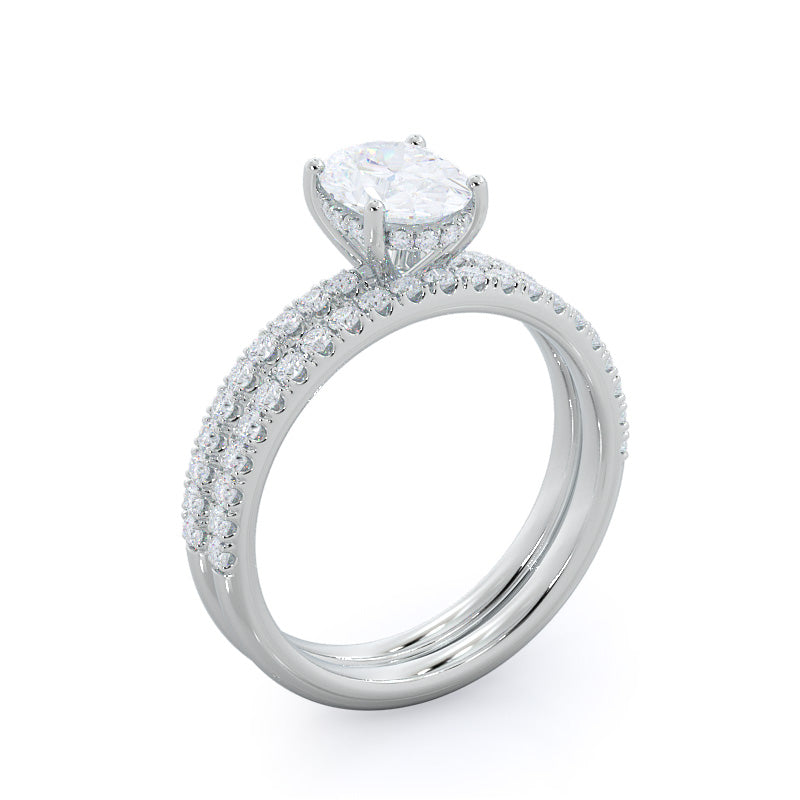 Diamond Basket Pave Wedding Band with Platinum Cut Diamond in 14KT Platinum view 3

