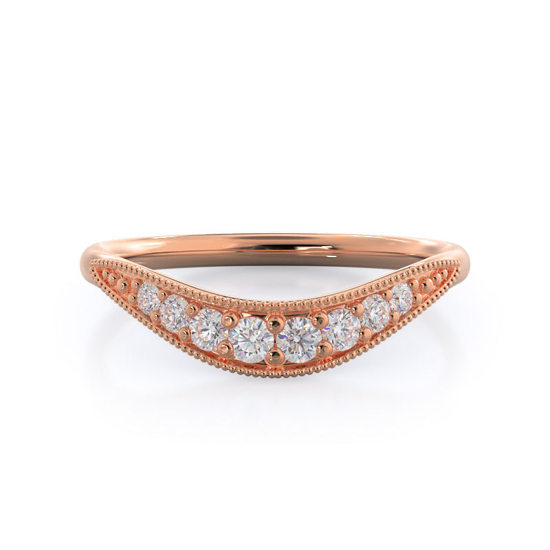 Heirloom Milgrain Diamond Wedding Band with 18KT Rose Gold Cut Diamond in 14KT Rose Gold view 1
