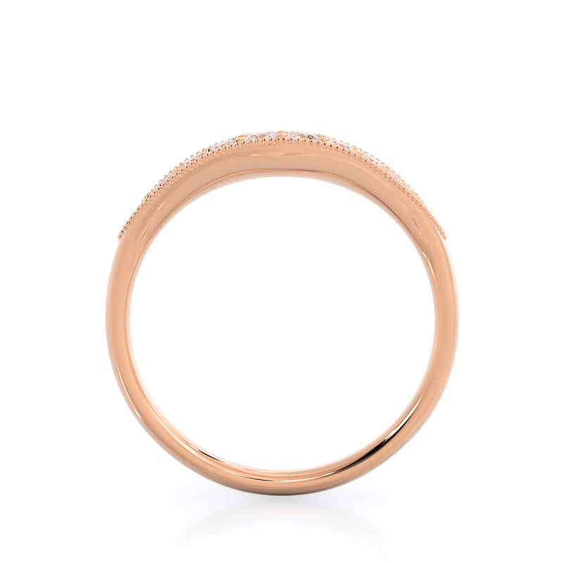Heirloom Milgrain Diamond Wedding Band with 18KT Rose Gold Cut Diamond in 14KT Rose Gold view 2
