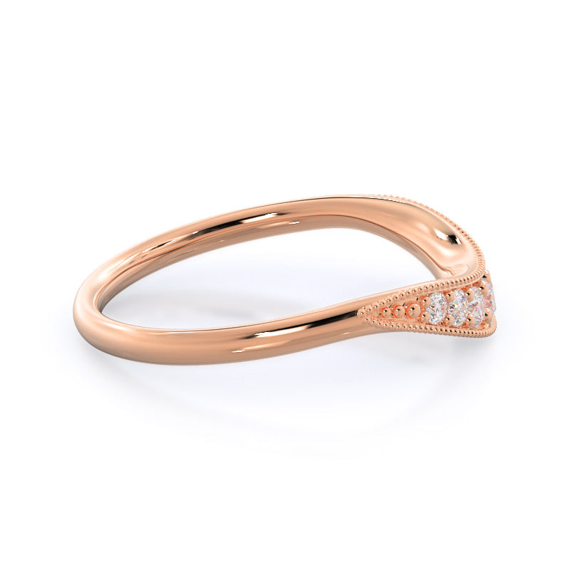 Heirloom Milgrain Diamond Wedding Band with 18KT Rose Gold Cut Diamond in 14KT Rose Gold view 4
