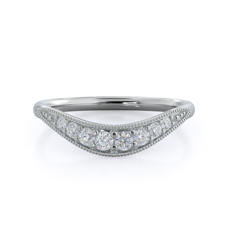 Heirloom Milgrain Diamond Wedding Band with Platinum Cut Diamond in 14KT Platinum view 1
