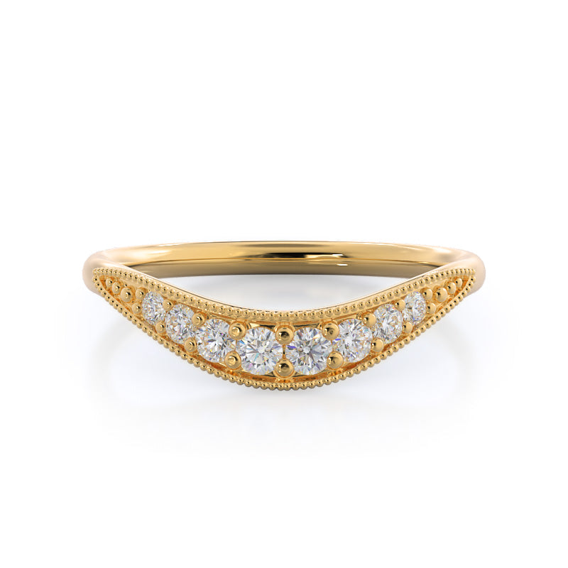 Heirloom Milgrain Diamond Wedding Band with 18KT Yellow Gold Cut Diamond in 14KT Yellow Gold view 1
