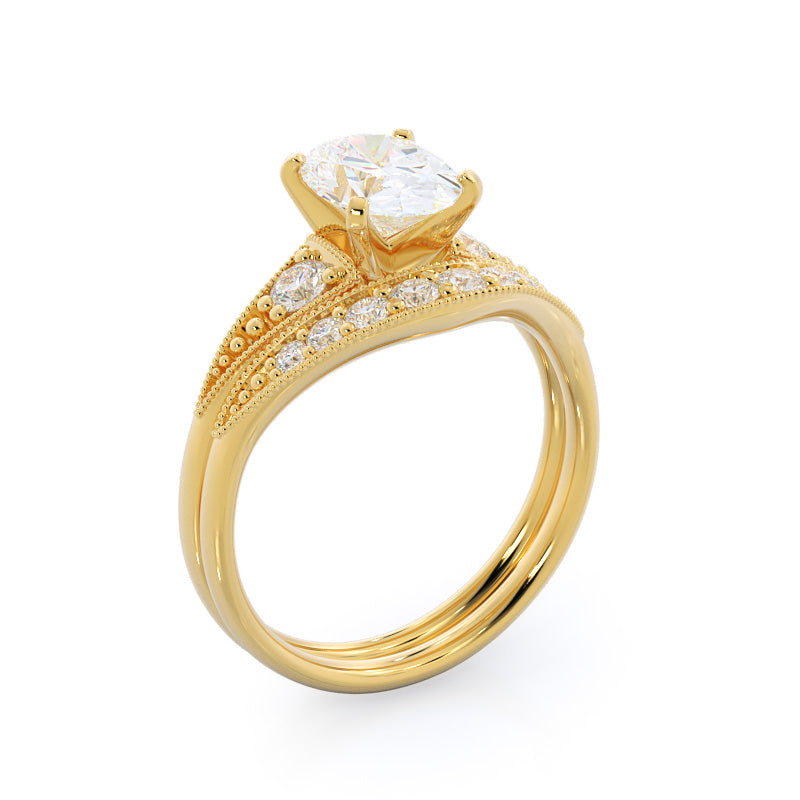 Heirloom Milgrain Diamond Wedding Band with 18KT Yellow Gold Cut Diamond in 14KT Yellow Gold view 3
