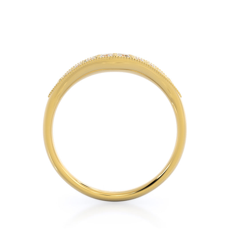 Heirloom Milgrain Diamond Wedding Band with 18KT Yellow Gold Cut Diamond in 14KT Yellow Gold view 2
