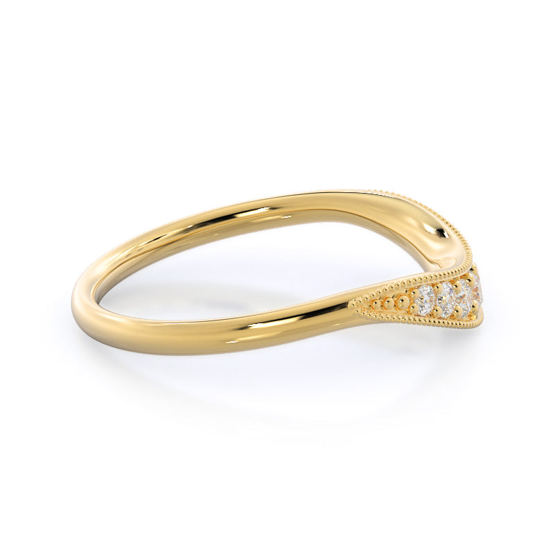 Heirloom Milgrain Diamond Wedding Band with 18KT Yellow Gold Cut Diamond in 14KT Yellow Gold view 4
