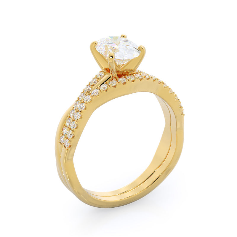 Vine Diamond Wedding Band with 18KT Yellow Gold Cut Diamond in 14KT Yellow Gold view 3
