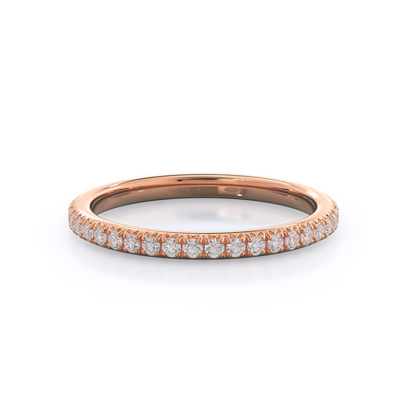 French Set Diamond Basket Wedding Band with 18KT Rose Gold Cut Diamond in 14KT Rose Gold view 1
