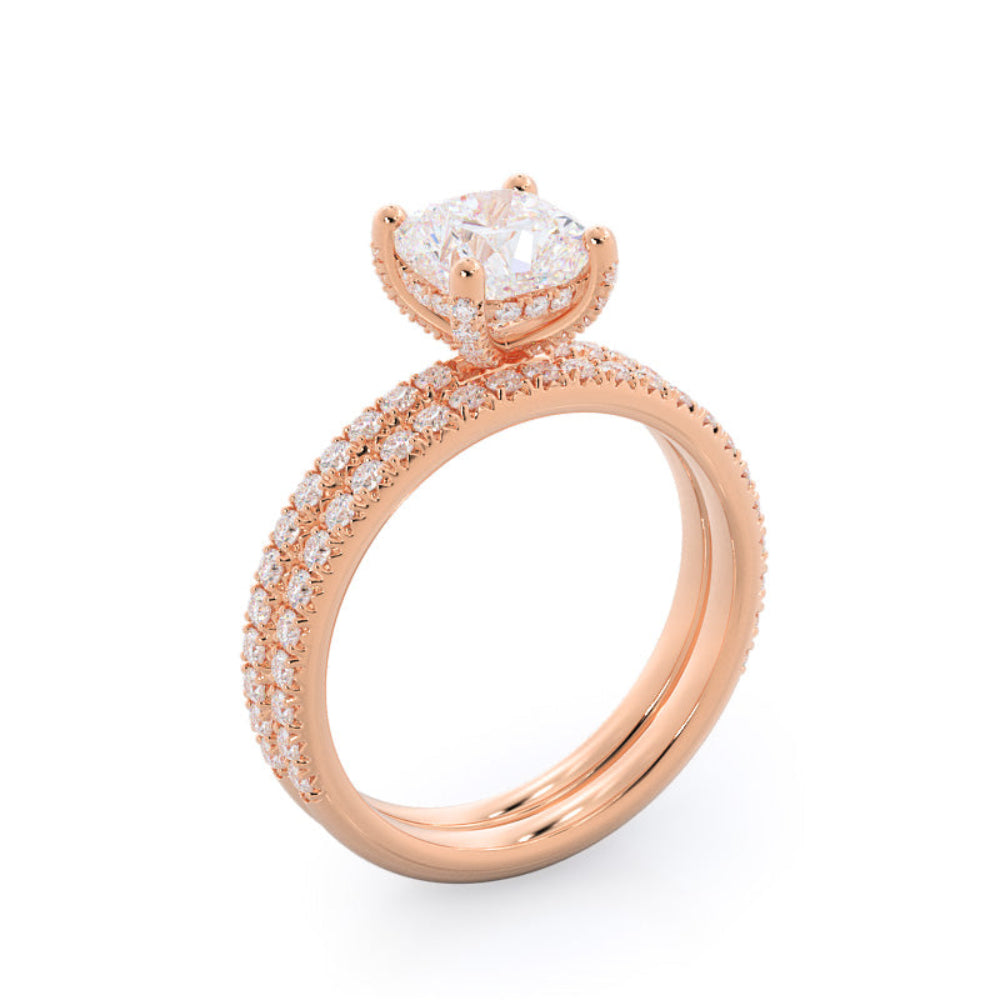 French Set Diamond Basket Engagement Ring with Oval Cut Diamond in 14KT Rose Gold view 7
