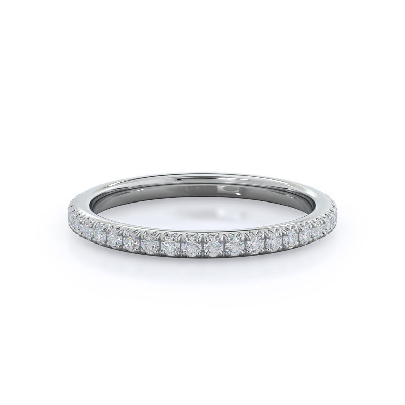 French Set Diamond Basket Wedding Band with Platinum Cut Diamond in 14KT Platinum view 1
