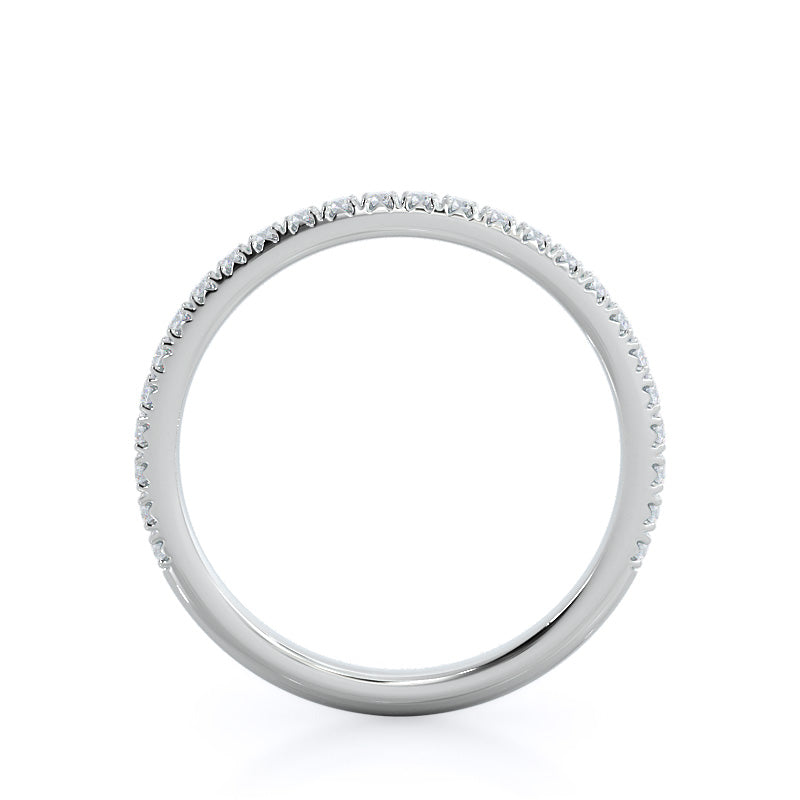 French Set Diamond Basket Wedding Band with Platinum Cut Diamond in 14KT Platinum view 2
