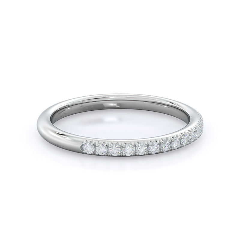 French Set Diamond Basket Wedding Band with Platinum Cut Diamond in 14KT Platinum view 4
