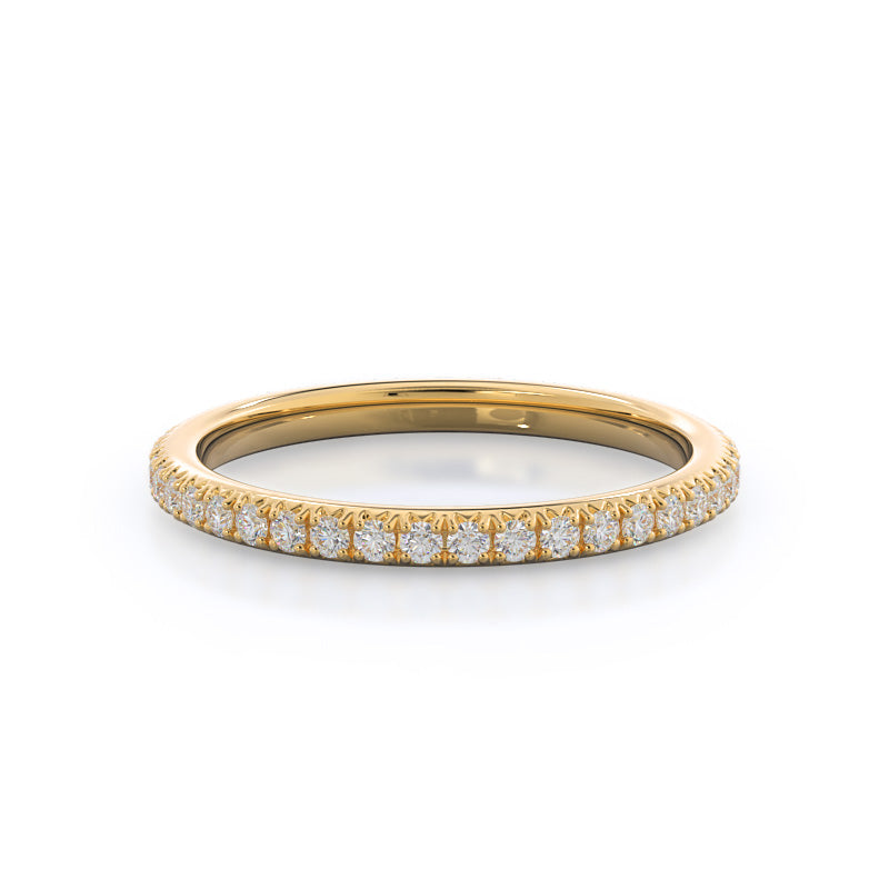 French Set Diamond Basket Wedding Band with 18KT Yellow Gold Cut Diamond in 14KT Yellow Gold view 1
