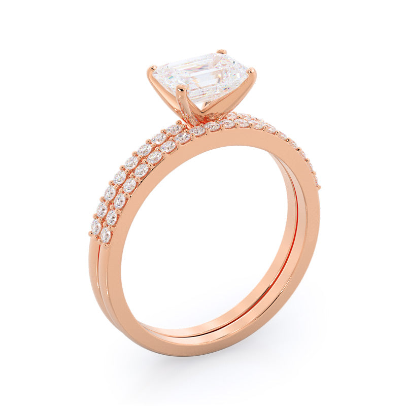 East West Pave Diamond Wedding Band with 18KT Rose Gold Cut Diamond in 14KT Rose Gold view 3
