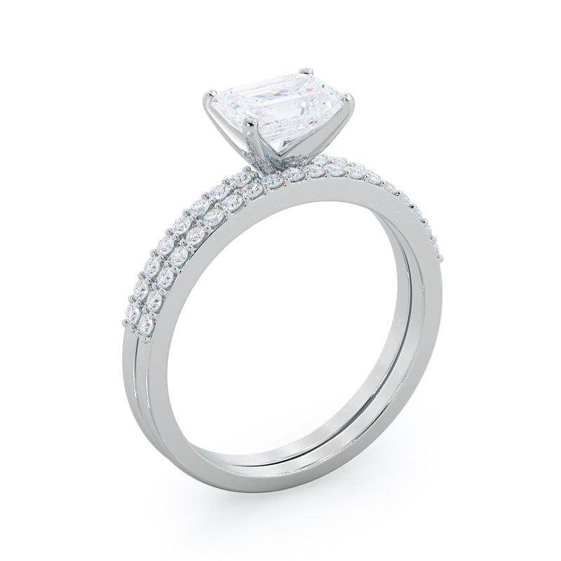 East West Pave Diamond Wedding Band with Platinum Cut Diamond in 14KT Platinum view 3
