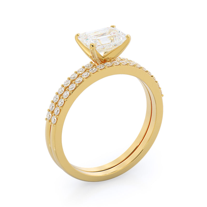 East West Pave Diamond Wedding Band with 18KT Yellow Gold Cut Diamond in 14KT Yellow Gold view 3
