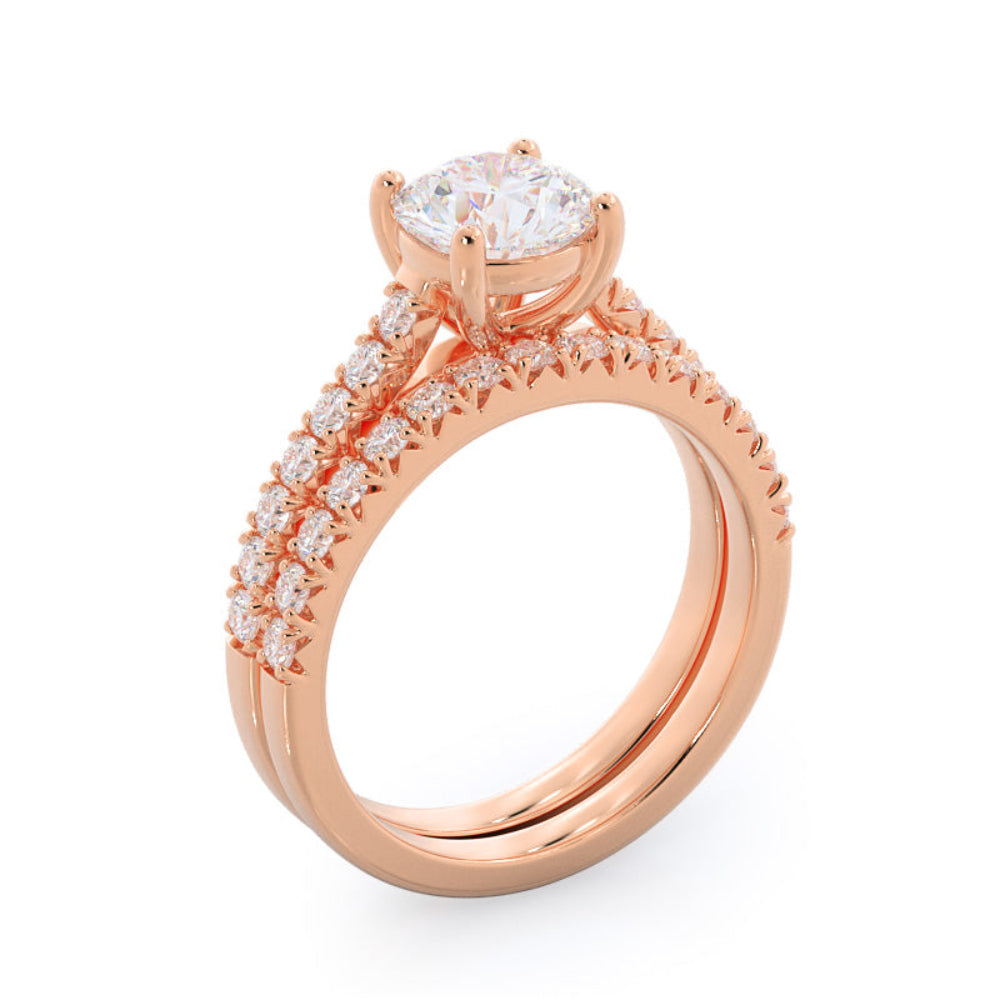 French Basket Pave Diamond Engagement Ring with Oval Cut Diamond in 14KT Rose Gold view 7
