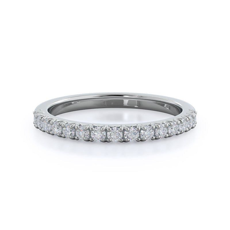 French Basket Pave Diamond Wedding Band with Platinum Cut Diamond in 14KT Platinum view 1
