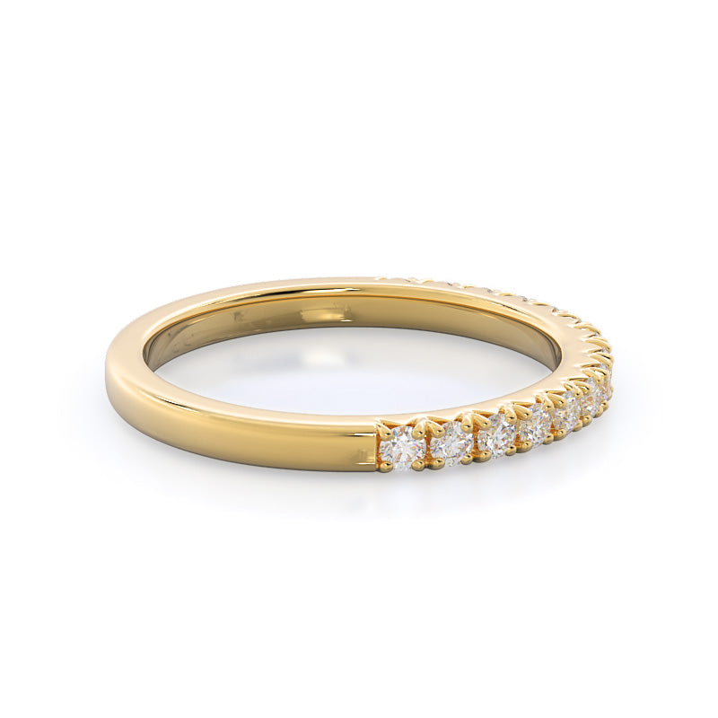 French Basket Pave Diamond Wedding Band with 18KT Yellow Gold Cut Diamond in 14KT Yellow Gold view 4
