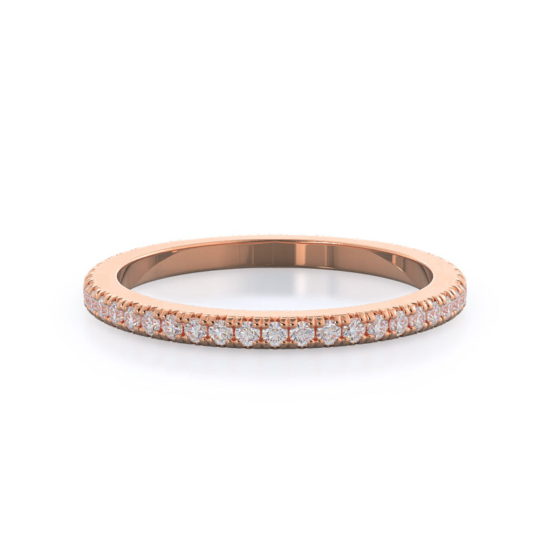 Petite French Set Diamond Wedding Band with 18KT Rose Gold Cut Diamond in 14KT Rose Gold view 1

