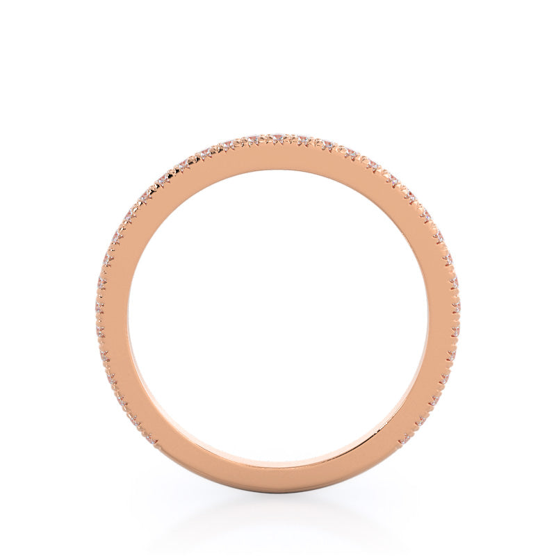 Petite French Set Diamond Wedding Band with 18KT Rose Gold Cut Diamond in 14KT Rose Gold view 2
