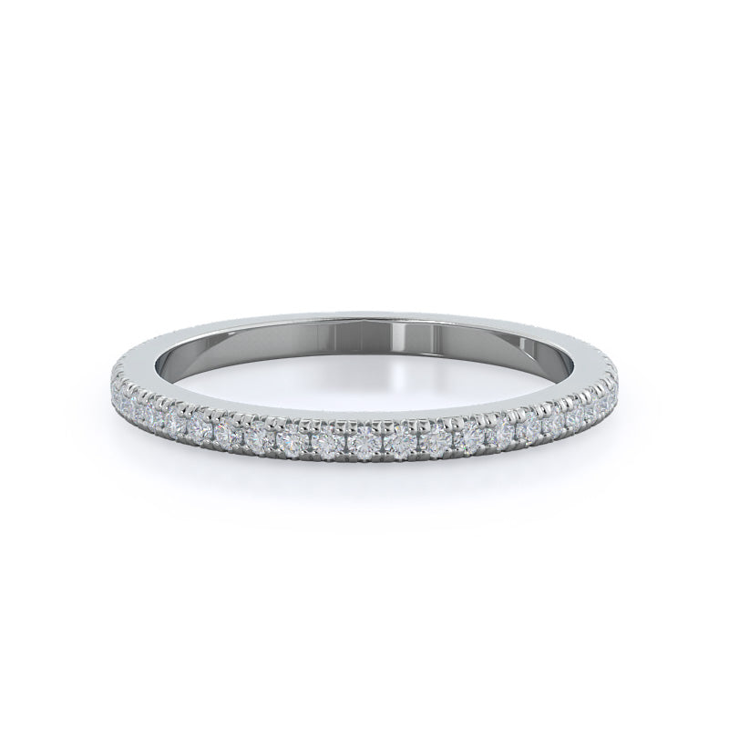 Petite French Set Diamond Wedding Band with Platinum Cut Diamond in 14KT Platinum view 1
