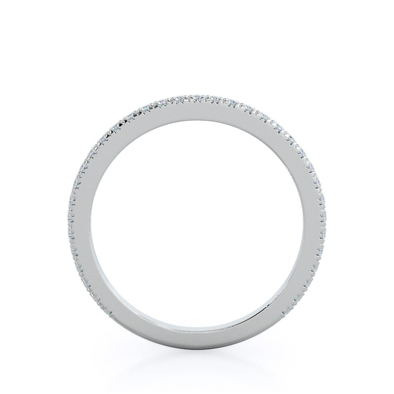 Petite French Set Diamond Wedding Band with Platinum Cut Diamond in 14KT Platinum view 2
