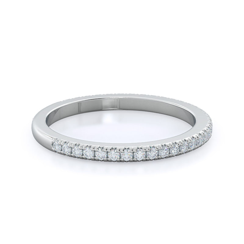 Petite French Set Diamond Wedding Band with Platinum Cut Diamond in 14KT Platinum view 4
